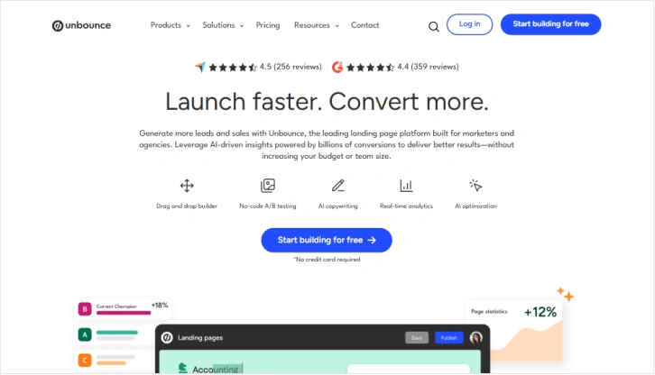 Unbounce (Landing Page Fokus Iklan)